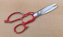 Load image into Gallery viewer, Vintage Multi-Purpose Kitchen Scissors – Red Cast Handle – Serrated Blades – 20cm Long
