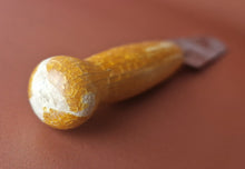 Load image into Gallery viewer, Vintage 1960s Chrome Plated Palette Spatula / Spreader with Shabby Yellow Painted Wooden Handle

