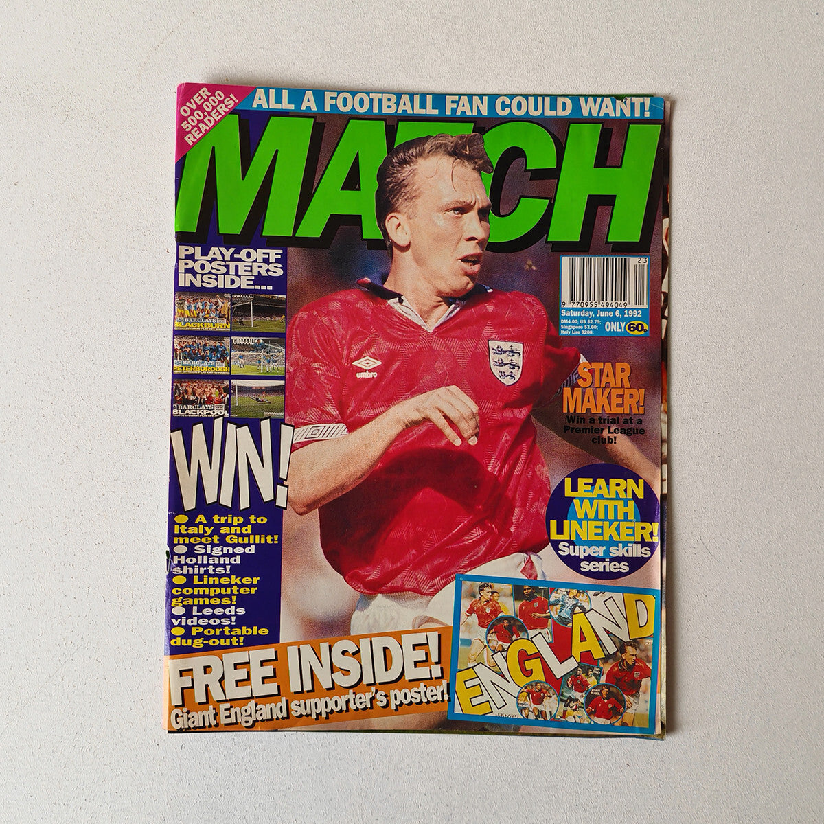 Vintage MATCH Football Magazine June 6, 1992  No Poster | England & Euro