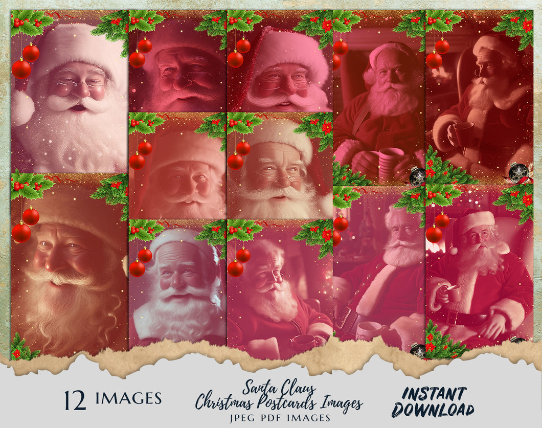 Santa Claus digital Father Christmas prints Winter Postcards Journaling printable Instant Digital Download JPEG PDF Images 12 Designs