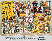 Load image into Gallery viewer, Vintage Circus Carnival Junk Journal Kit Image 30 fussy cut images clipart digital download printable scrapbook cut outs DIY Stickers Retro
