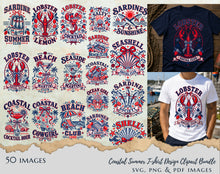 Load image into Gallery viewer, Coastal Summer Clipart Bundle 50 SVG PNG Lobster Sardine Beach T-Shirt Designs

