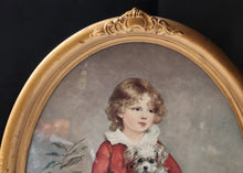 Load image into Gallery viewer, Vintage Oval Framed Arthur Devis Print Boy with Dog Antique Gilt Frame 48cm
