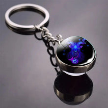 Load image into Gallery viewer, 12 Constellation Key Chain Luminous Double Sided Glass Ball Pendant 12 Zodiac Key Chain Fashion Birthday Gift for Men and Women
