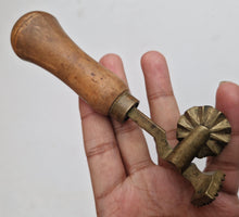 Load image into Gallery viewer, Brass Pastry Crimper Cutter Tool with Diamond Shaped Marker Wooden Handle RARE
