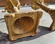 Load image into Gallery viewer, Pair Gold Tone Heavy Metal Candlestick Candle Holders
