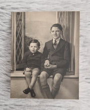 Load image into Gallery viewer, Vintage Sepia Colour Old Photograph, 2  young boys sitting on a window sill, Family Photo, Date Ukno
