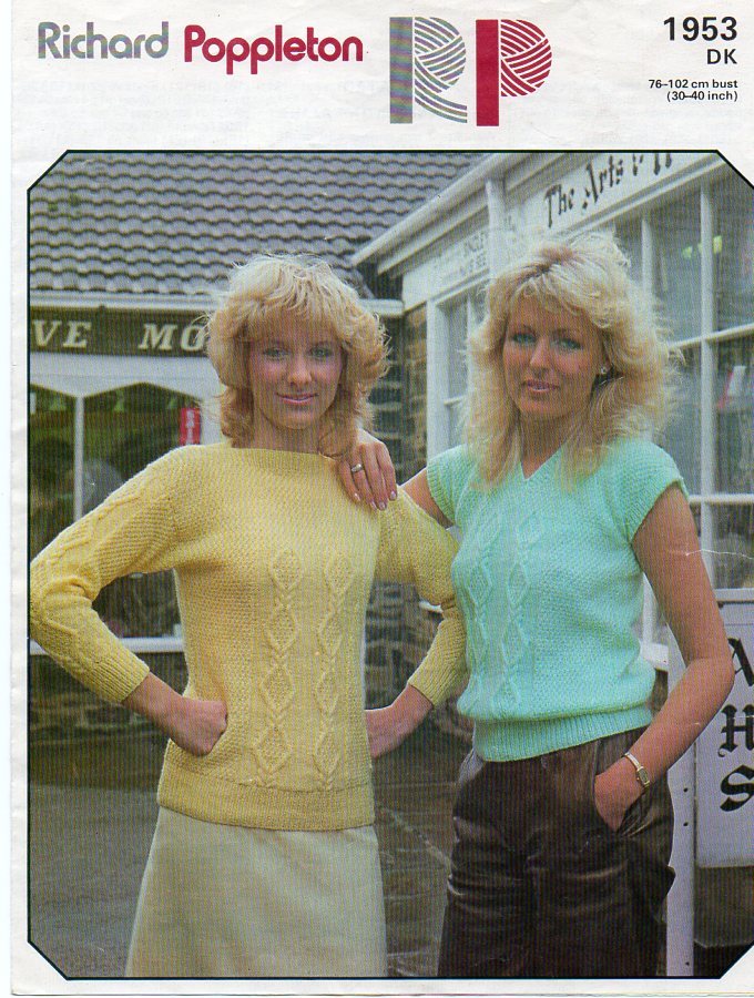 Vintage Richard Poppleton 1953 knitting pattern, Ladies Sweater, 30-40 inch