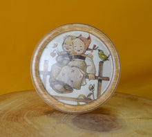 Load image into Gallery viewer, Vintage Print Of 2 Smiling Children with birds and flowers in  Round Clear Plastic Picture Frame, Wa
