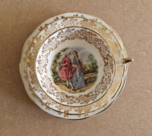 Load image into Gallery viewer, Vintage fine bone china gold pattern teacup , saucer and side plate set
