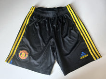 Load image into Gallery viewer, Adidas Manchester United Away Football Shorts Black Gold Mens Size S
