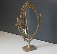 Load image into Gallery viewer, Vintage Brass Style Oval Vanity Mirror Ornate Swivel Dressing Table 50cm
