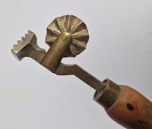 Load image into Gallery viewer, Brass Pastry Crimper Cutter Tool with Diamond Shaped Marker Wooden Handle RARE
