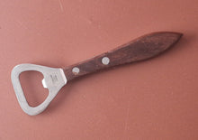 Load image into Gallery viewer, Vintage Bottle Opener Retro Wooden Handle 1970 , Bar ware Kitchenalia , Made In Japan, Stainle
