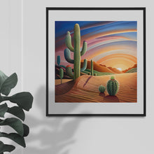 Load image into Gallery viewer, Watercolour art graphics images, A desert theme, featuring cacti, sand dunes &amp; beautiful sunset Instant Digital Download, Quality jpeg Image
