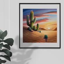 Load image into Gallery viewer, Watercolour art graphics images, A desert theme, featuring cacti, sand dunes &amp; beautiful sunset Instant Digital Download, Quality jpeg Image
