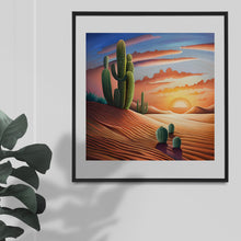 Load image into Gallery viewer, Watercolour art graphics images, A desert theme, featuring cacti, sand dunes &amp; beautiful sunset Instant Digital Download, Quality jpeg Image
