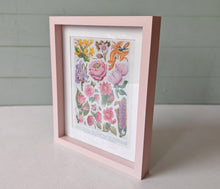 Load image into Gallery viewer, Vintage Floral Botanical Print in Pink Frame – Vibrant Flowers Art – 28cm x 23cm x 3cm
