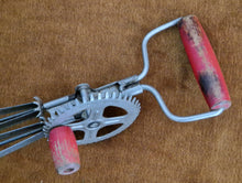 Load image into Gallery viewer, Vintage Rotary Hand Whisk Egg Whisk Hand Beater Mixer Red Wooden Handle Skyline Retro
