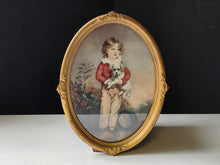 Load image into Gallery viewer, Vintage Oval Framed Arthur Devis Print Boy with Dog Antique Gilt Frame 48cm
