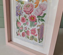 Load image into Gallery viewer, Vintage Floral Botanical Print in Pink Frame – Vibrant Flowers Art – 28cm x 23cm x 3cm

