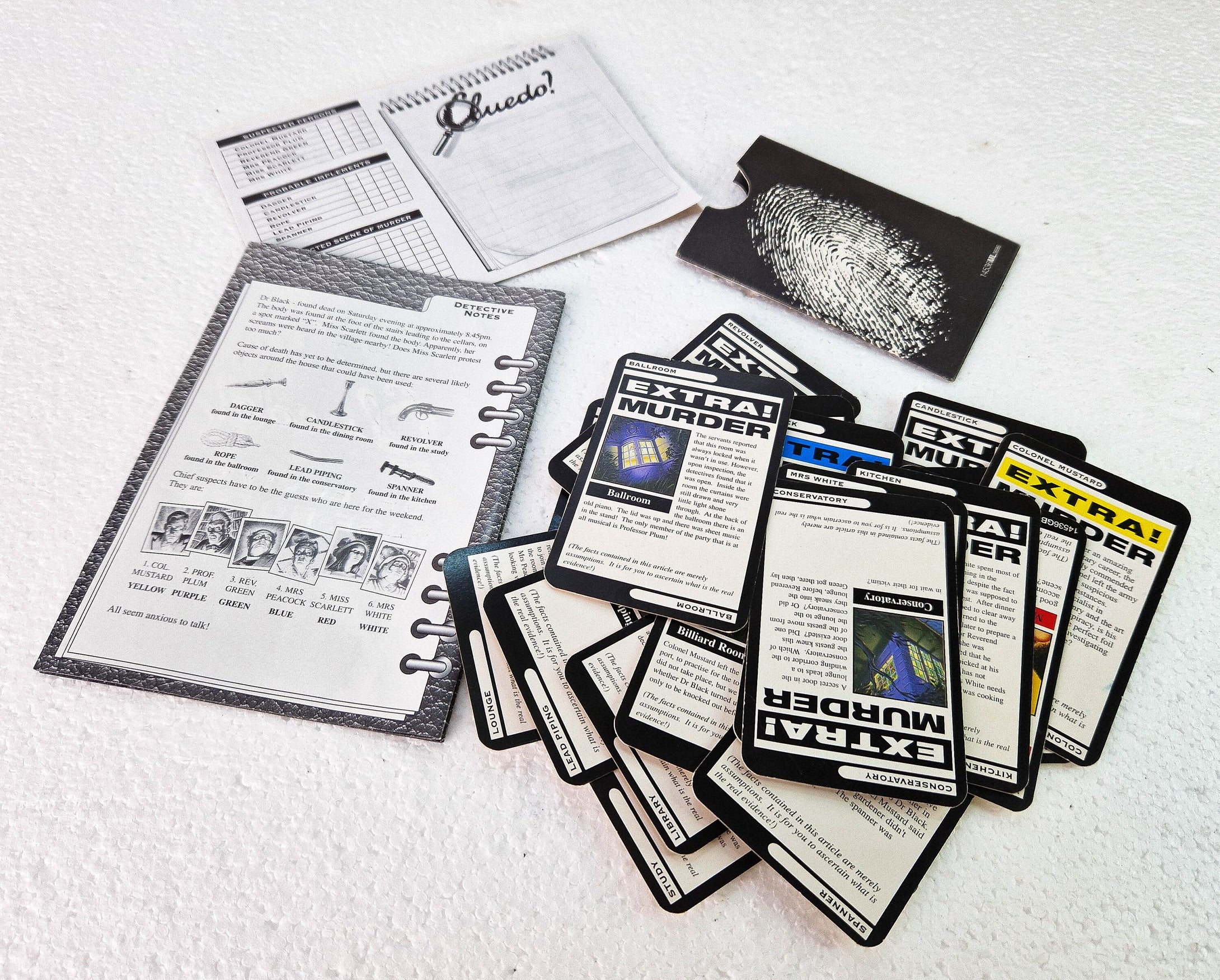 Vintage Cluedo Game Cards Spare Parts , Murder Wallet, Weapon Cards, Character Cards