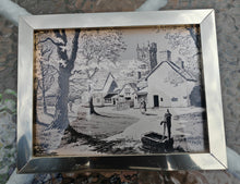 Load image into Gallery viewer, Vintage Etched Ink Gold &amp; Black Village Scene – Framed Countryside Artwork 22cm
