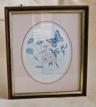 Load image into Gallery viewer, Vintage Botanical Flower Butterfly Print Small Picture Frame ‘Purple Emperor; Wooden Gold Tone E
