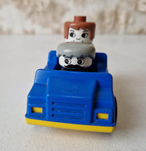 Load image into Gallery viewer, Vintage Lego Duplo set, blue car, man driver / woman passenger, 3 piece set, vintage toys, original,

