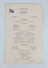 Load image into Gallery viewer, Vintage Fyffe Line Cavina Sailing Ship Dinner Menu.  July 30th 1953, Collectable Ephemera Memorabili
