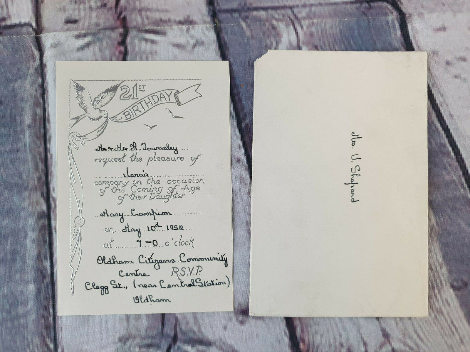 Vintage 21st Birthday Invitation Card, Bird Peace Theme, Silver white colour