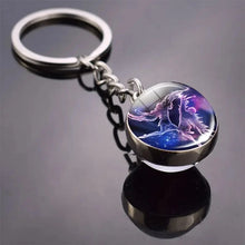Load image into Gallery viewer, 12 Constellation Key Chain Luminous Double Sided Glass Ball Pendant 12 Zodiac Key Chain Fashion Birthday Gift for Men and Women
