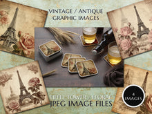 Load image into Gallery viewer, 4 x Vintage Paris Eiffel Tower Floral Digital Graphics JPEG Files - Digital Paper - Instant Download Printables
