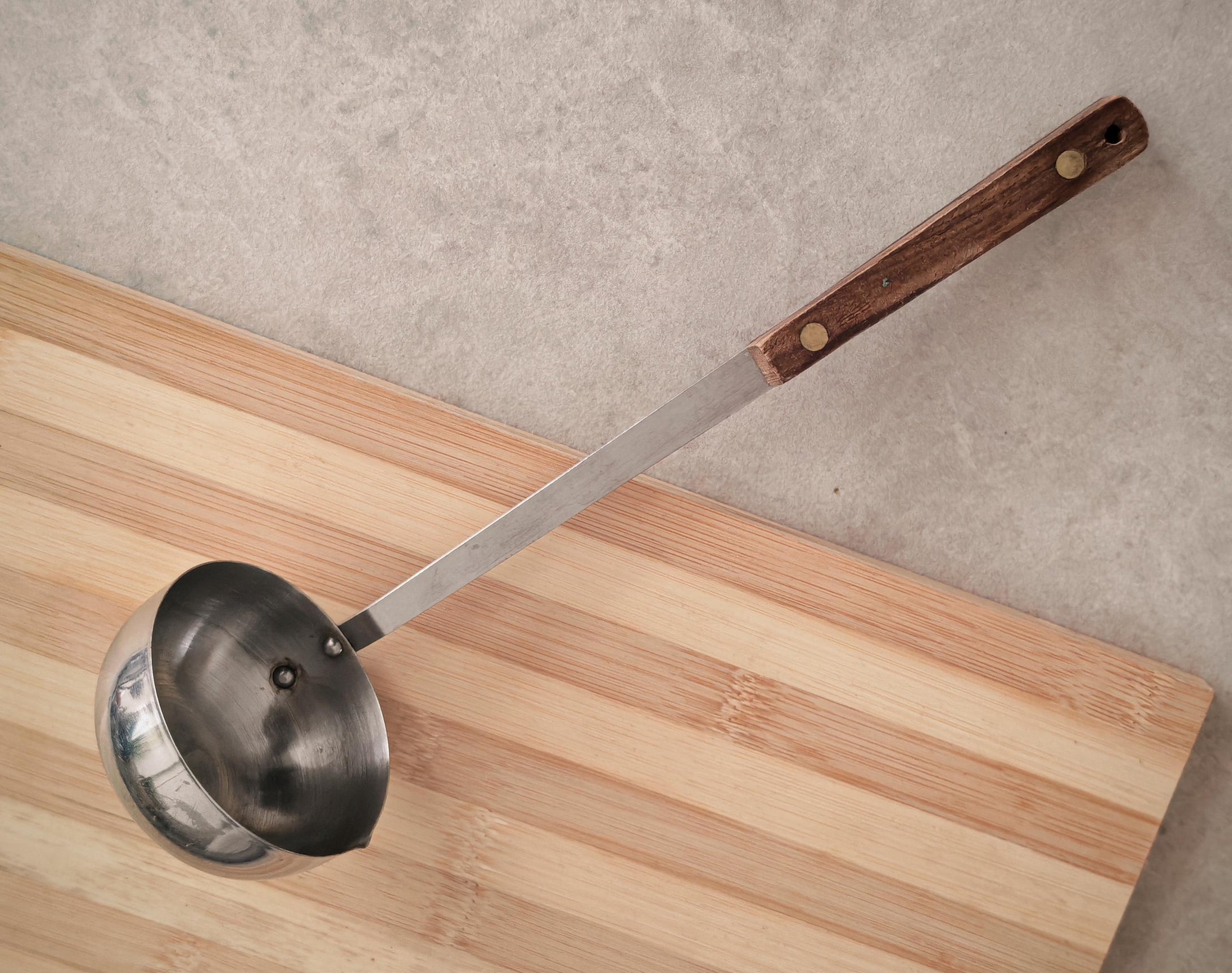 Vintage Stainless Steel and Wood Handle Ladle 28cm Long Retro Kitchenalia Utensil