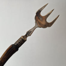 Load image into Gallery viewer, Antique Serving Fork, Cold Meats, Meat Fork, Bread Fork, Antler Handle, Silver Plate, Elegant Flatwa
