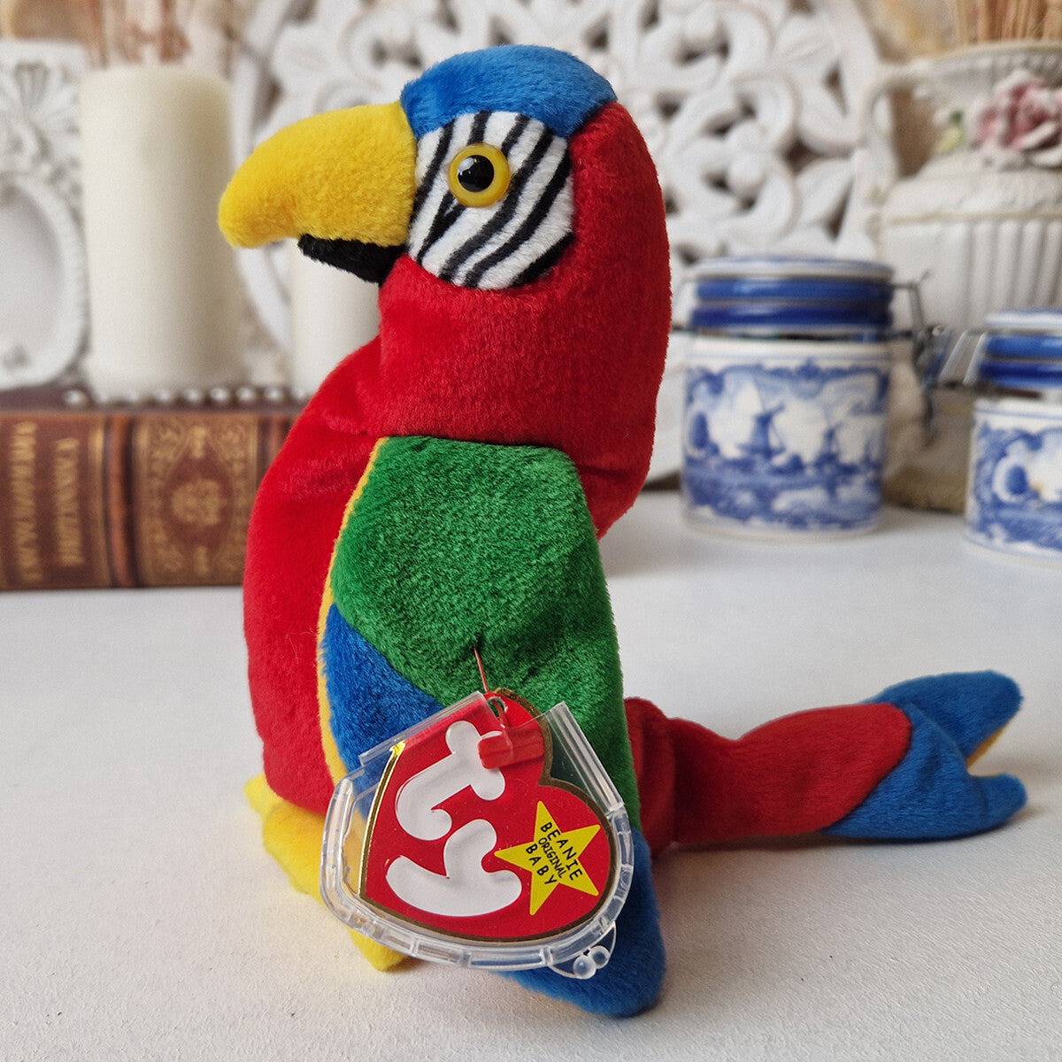 Jabber TY Beanie Baby with Tag! - 1997 Parrot Bean Bag Babies Soft Toy Plush