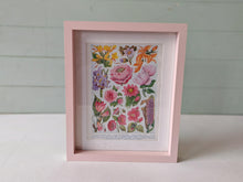 Load image into Gallery viewer, Vintage Floral Botanical Print in Pink Frame – Vibrant Flowers Art – 28cm x 23cm x 3cm
