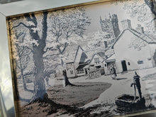 Load image into Gallery viewer, Vintage Etched Ink Gold &amp; Black Village Scene – Framed Countryside Artwork 22cm
