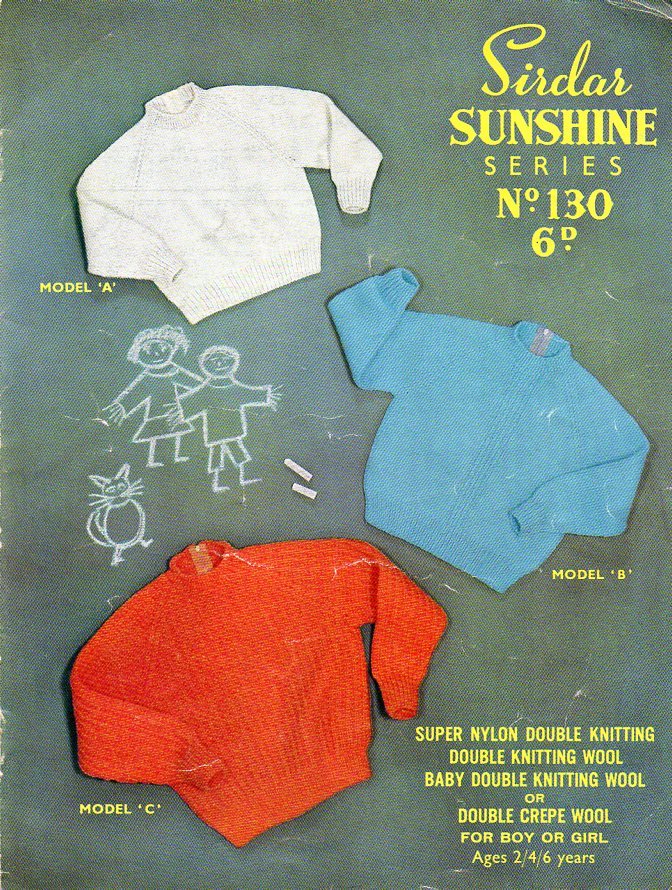 Knitting Pattern boys girls plain & textured round neck sweaters sirdar 130