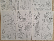 Load image into Gallery viewer, Vintage Hot Iron Embroidery Transfer Patterns Print Sheet Clowns and Carnival
