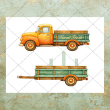 Load image into Gallery viewer, Vintage Farm Truck Fussy Cut Clipart Set – Rustic Country Market PNG &amp; PDF, Produce Crates, Honey, Jams, Chickens Printable
