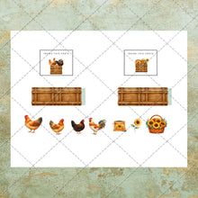 Load image into Gallery viewer, Vintage Farm Truck Fussy Cut Clipart Set – Rustic Country Market PNG &amp; PDF, Produce Crates, Honey, Jams, Chickens Printable
