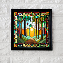 Load image into Gallery viewer, Enlightened Forest Stained Glass Window Style Artwork Graphics: 4 x Digital Download Jpeg Forest, Tree, Footpath , Sunlight Images Art
