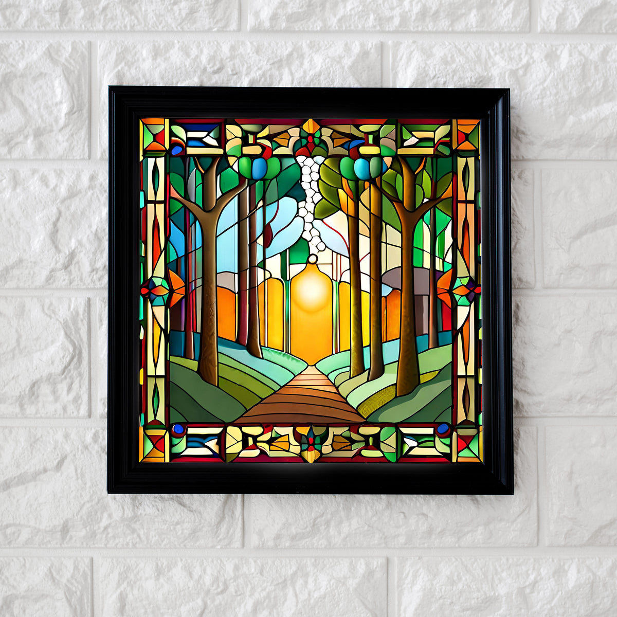 Enlightened Forest Stained Glass Window Style Artwork Graphics: 4 x Di ...