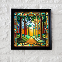 Load image into Gallery viewer, Enlightened Forest Stained Glass Window Style Artwork Graphics: 4 x Digital Download Jpeg Forest, Tree, Footpath , Sunlight Images Art
