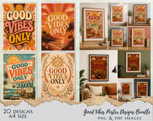 Load image into Gallery viewer, 20 Good Vibes Only Prints, Retro 70s Wall Art Poster Bundle, A4 Digital Download
