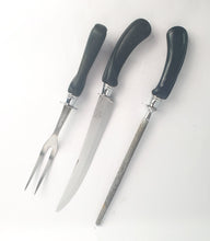 Load image into Gallery viewer, Vintage Prestige Classic Carving Set Knife, Forged Steel Knife Sharpener &amp; Fork, Hard Plastic Handle, Stainless Steel, Made In England
