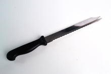 Load image into Gallery viewer, Vintage  Black Plastic Handle  Stainless Steel Kitchen Bread / Steak  Knife, Kitchenali 1990&#39;s,  Quality Steel, 32cm long
