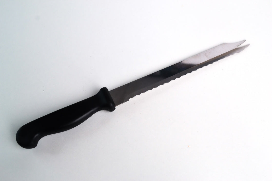 Vintage  Black Plastic Handle  Stainless Steel Kitchen Bread / Steak  Knife, Kitchenali 1990's,  Quality Steel, 32cm long