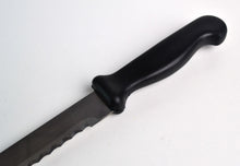 Load image into Gallery viewer, Vintage  Black Plastic Handle  Stainless Steel Kitchen Bread / Steak  Knife, Kitchenali 1990&#39;s,  Quality Steel, 32cm long
